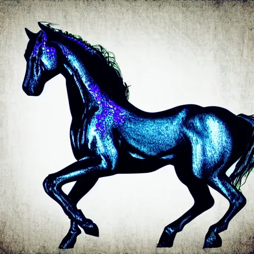 Image similar to digital horse, retrowave palette, highly detailed, anatomically correct equine, synth feel, digital art