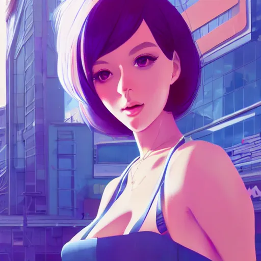 Prompt: a beautiful woman in 1980\'s fashion, mall background, 4k, anime key visual, lois van baarle, ilya kuvshinov, rossdraws, artstation