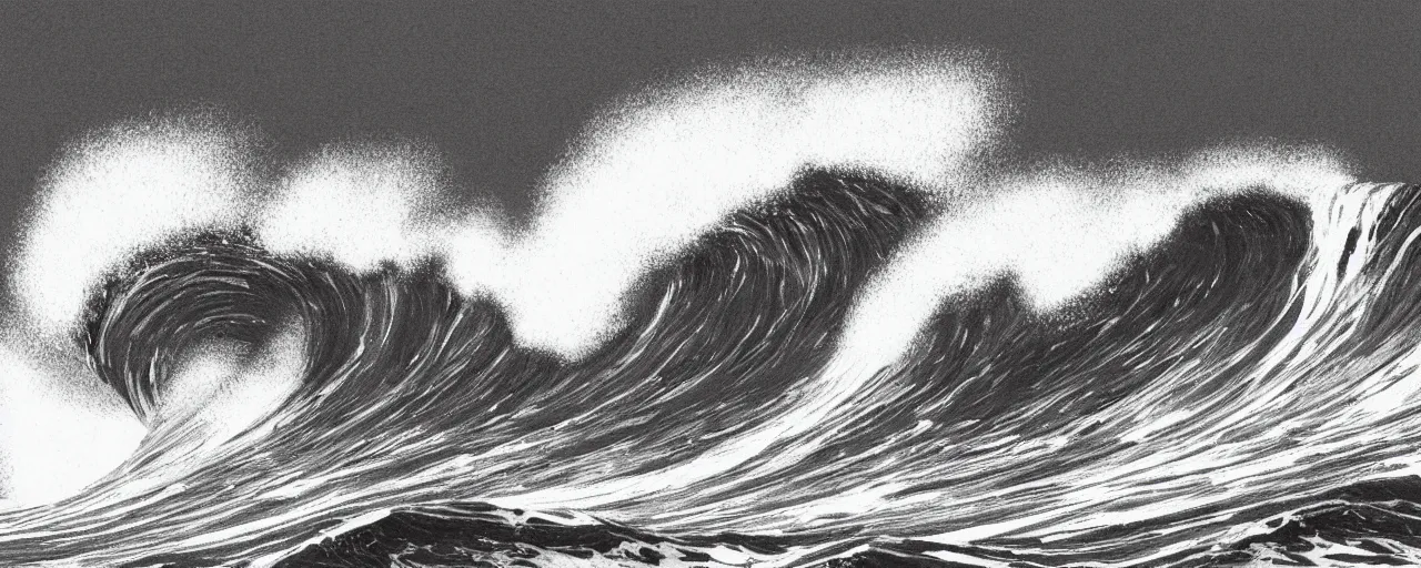 Prompt: ocean wave by Moebius, black and white, detailed, 8k