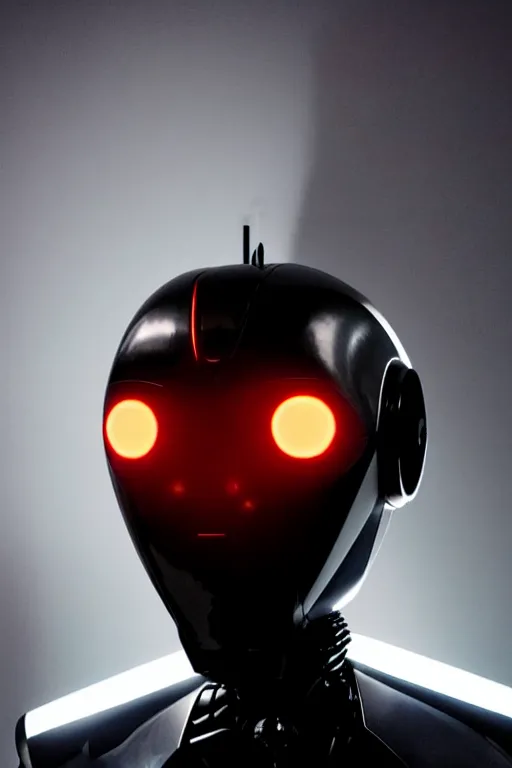 Image similar to sleek futuristic robot horror terror nightmarish dark spotlit glowing