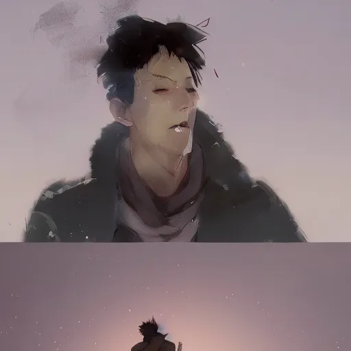 Prompt: a young man crying because he is in love, cinematic lighting, dramatic atmosphere, by dustin nguyen, akihiko yoshida, greg tocchini, greg rutkowski, cliff chiang, 4 k resolution, trending on artstation