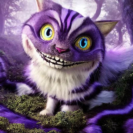 Prompt: full body pose, hyperrealistic photograph of the cheshire cat, dim volumetric lighting, 8 k, octane beautifully detailed render, extremely hyper detailed, intricate, epic composition, cinematic lighting, masterpiece, trending on artstation, very very detailed, stunning, hdr, smooth, sharp focus, high resolution, award, winning photo, dslr, 5 0 mm