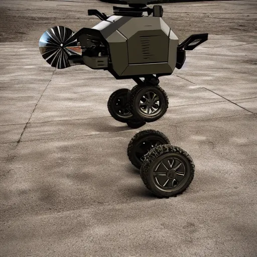 Prompt: futuristic unmanned ground vehicle, military, carrying weapons, from the year 2 0 4 2