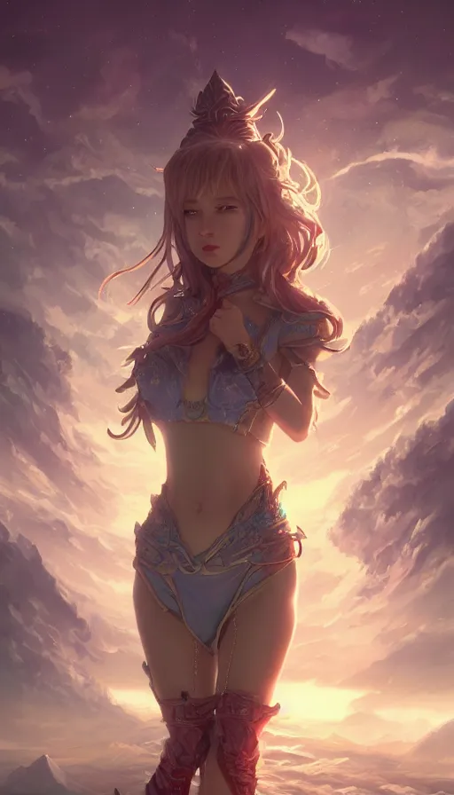 Image similar to highly detailed full portrait of beutiful girl fantasy art by finnstark, wonbin lee, lane brown, z ed, wenfei ye, finnstark, oleg bulakh, felix englund, global illumination, full body, radiant light, detailed and intricate environment