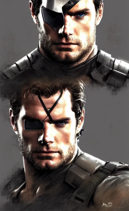 Prompt: portrait of henry cavill as solid snake, eye patch, metal gear solid, upper body,, henry cavill!!!, fantasy, intricate, elegant, highly detailed, digital painting, artstation, concept art, smooth, sharp focus, illustration, art by artgerm and greg rutkowski and alphonse mucha