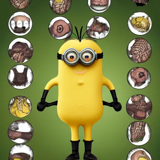 Image similar to A detailed biological anatomy of a minion.