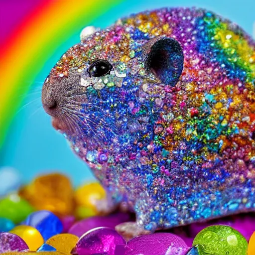 Image similar to rainbow hamster made out of large gems and crystals, sculpture, 8 k hd