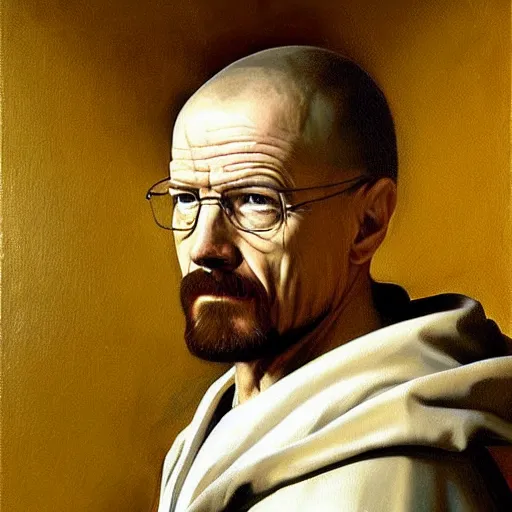 Image similar to walter white oil painting by caravaggio. baroque style. highly detailed.