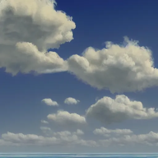 Image similar to puffy peaceful clouds, matte painting, 4k