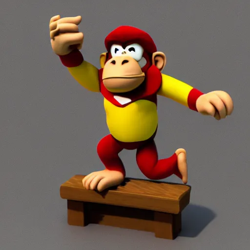 Prompt: Donkey Kong stepping on a banana, 3D render, detailed clay model