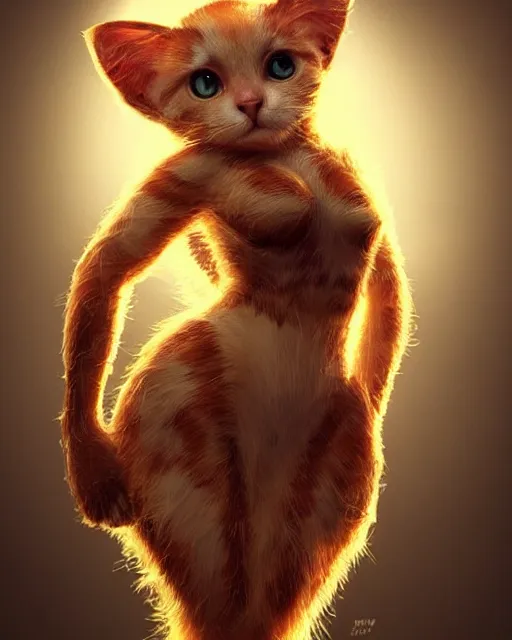 Image similar to beautiful cat as honey, made of honey, wearing honey - themed miniskirt, award winning creature portrait photography, extremely detailed, artstation, 8 k, sensual lighting, incredible art, wlop, artgerm, backlit, rim lighting