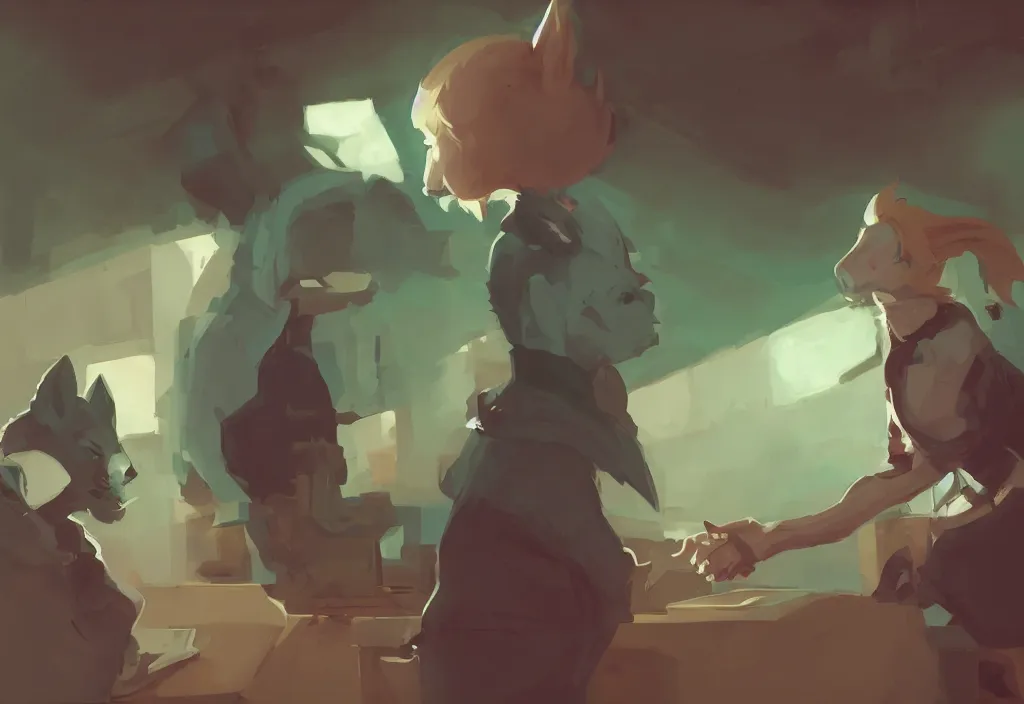 Image similar to joe biden shakes hands with catgirl, epic debates, presidental elections candidates, cnn, fox news, fantasy, by atey ghailan, by greg rutkowski, by greg tocchini, by james gilleard, by joe gb fenton, dynamic lighting, gradient light green, brown, blonde cream, salad and white colors in scheme, grunge aesthetic