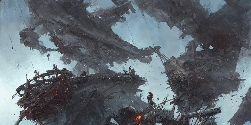 Image similar to fighting giant rats on a rotten ship deck, dark fantasy, digital art by Greg Rutkowski