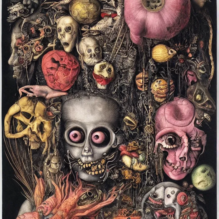 Image similar to post - punk new age album cover, asymmetrical design, magic, apocalypse, psychedelic, highly detailed, black white pink, magic, giger h. r., giuseppe arcimboldo