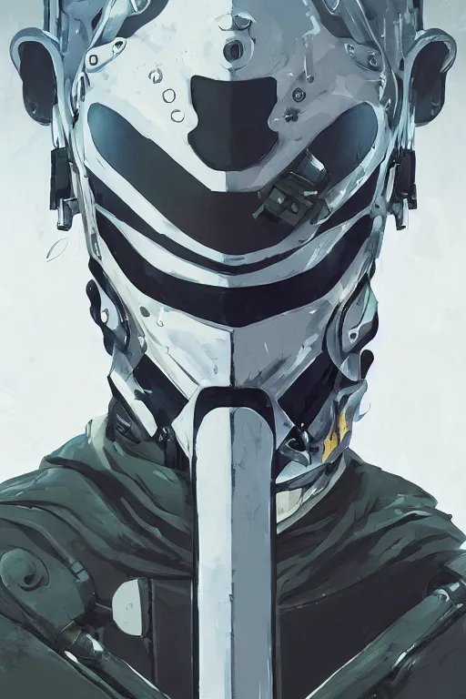 Image similar to cyborg ninja mask helmet metal gear solid artic suit swat commando andy warhol style, behance hd by jesper ejsing, by rhads, makoto shinkai and lois van baarle, ilya kuvshinov, rossdraws global illumination