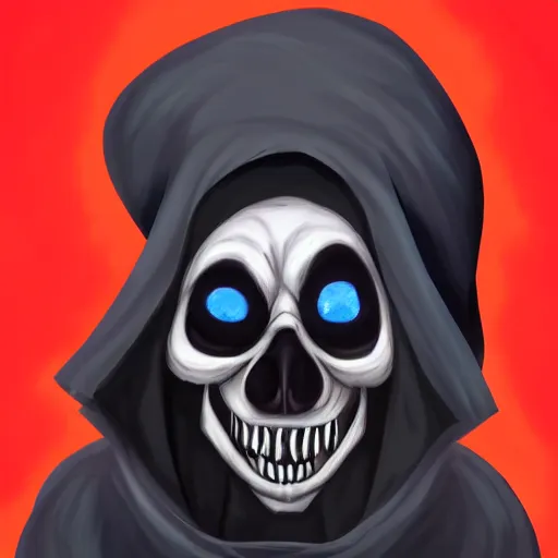 Prompt: a ghostly anthropomorphic rat with skull face and glowing red eyes wearing black tattered robes and holding two blue flames, grim reaper except a rat, photorealistic, artstation