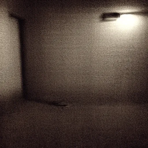 Image similar to insane nightmare, no light, everything is blurred, creepy shadows, someone is hiding in the corne , very poor quality of photography, 2 mpx quality, grainy picture