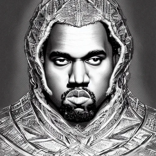 Image similar to kanye west in lord of the rings, intricate, highly detailed, digital painting, artstation, concept art, matte, sharp focus, illustration, art by artgerm and greg rutkowski and alphonse mucha