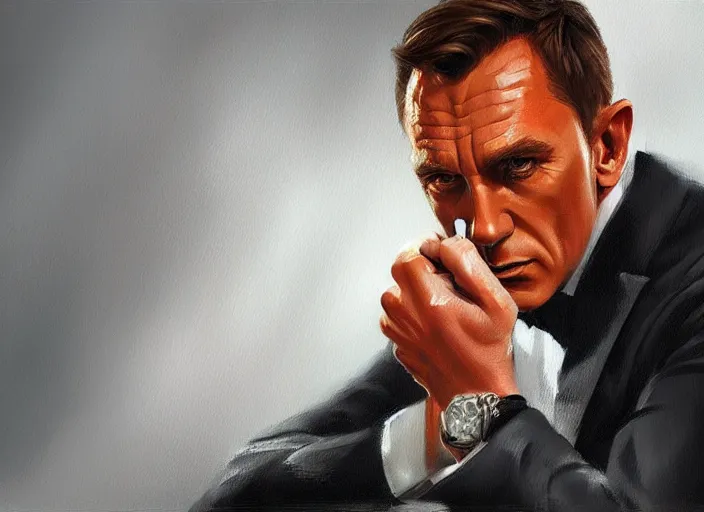 Prompt: James Bond, concept art oil painting by Jama Jurabaev, extremely detailed, brush hard, artstation