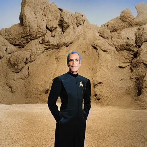 Image similar to a portrait of dr. julian bashir from star trek : deep space 9 with background scenery by juergen teller, iris van herpen