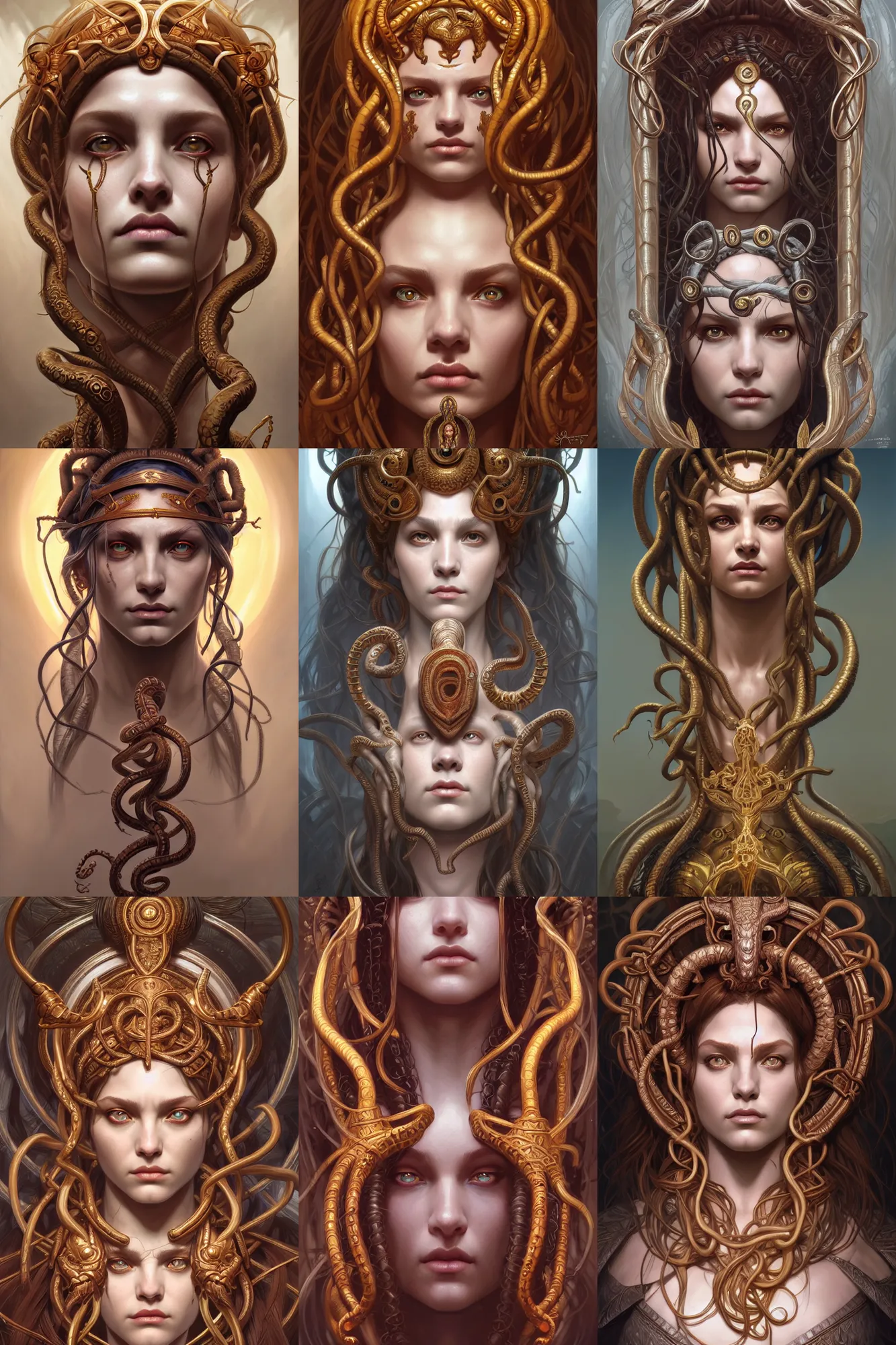 Image similar to symmetry!! portrait of medusa in the style of god of war, intricate, elegant, highly detailed, digital painting, artstation, concept art, smooth, sharp focus, illustration, art by artgerm and greg rutkowski and alphonse mucha, 8 k