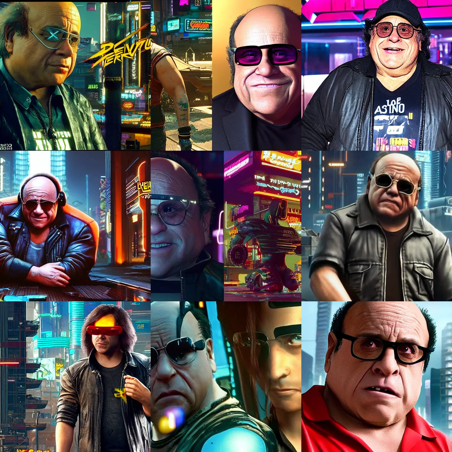 Prompt: Danny DeVito as a character in Cyberpunk 2077