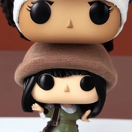 Image similar to Elmiira; funko pop of girl with short brown hairm, wearing a beret; white shirt; funko pop