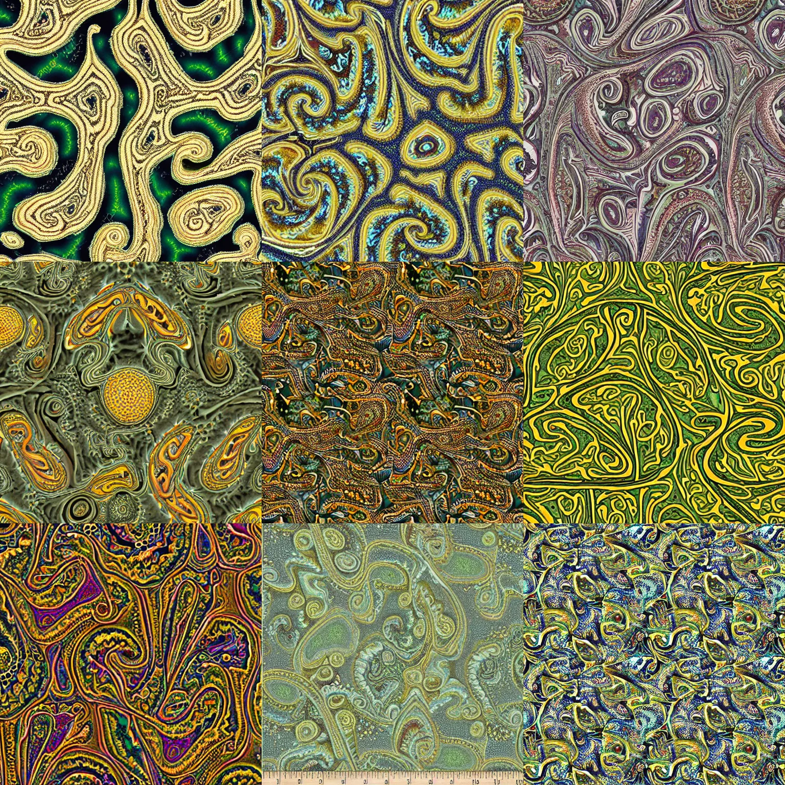 Prompt: fractal lichen macro maze paisley patterns