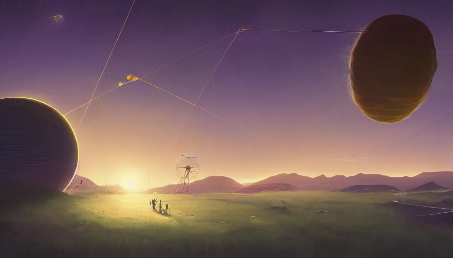 Image similar to solar sail traveling to the sun, earth visible below, simon stalenhag