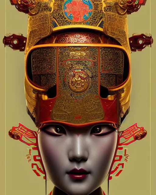 Prompt: symmetry!! portrait of a chinese opera robot, machine face, decorated with pharoanic motifs, intricate, elegant, highly detailed, digital painting, artstation, concept art, smooth, sharp focus, illustration, art by artgerm and greg rutkowski and alphonse mucha, 8 k
