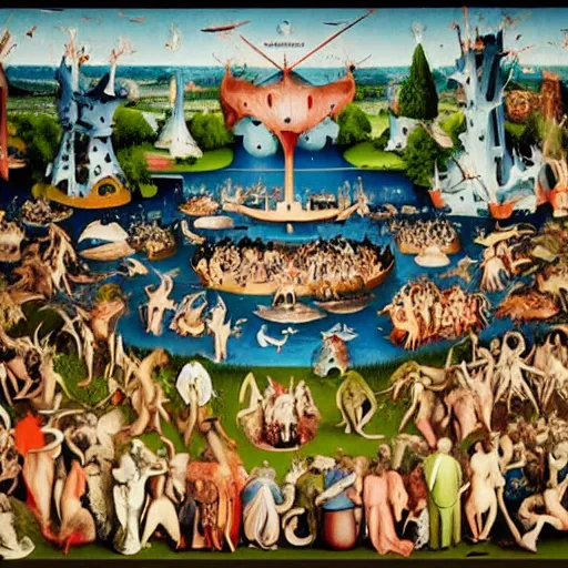 Prompt: a photorealistic version by david lachapelle of a bosch garden of earthly delights