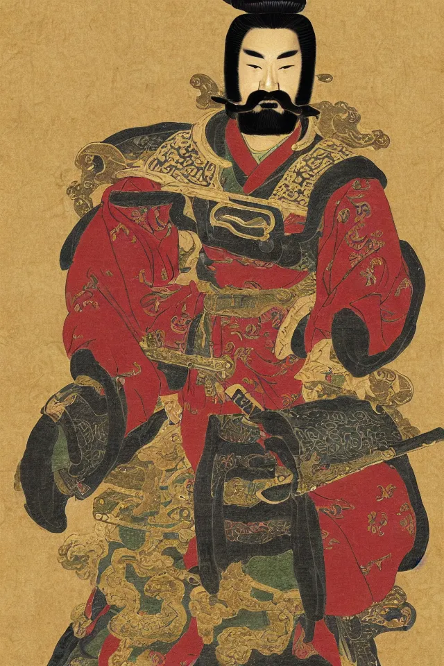 Prompt: a portrait of guan yu as a shiba inu, in the art style of han - era art, three kingdoms artsyle, artistic 4 k