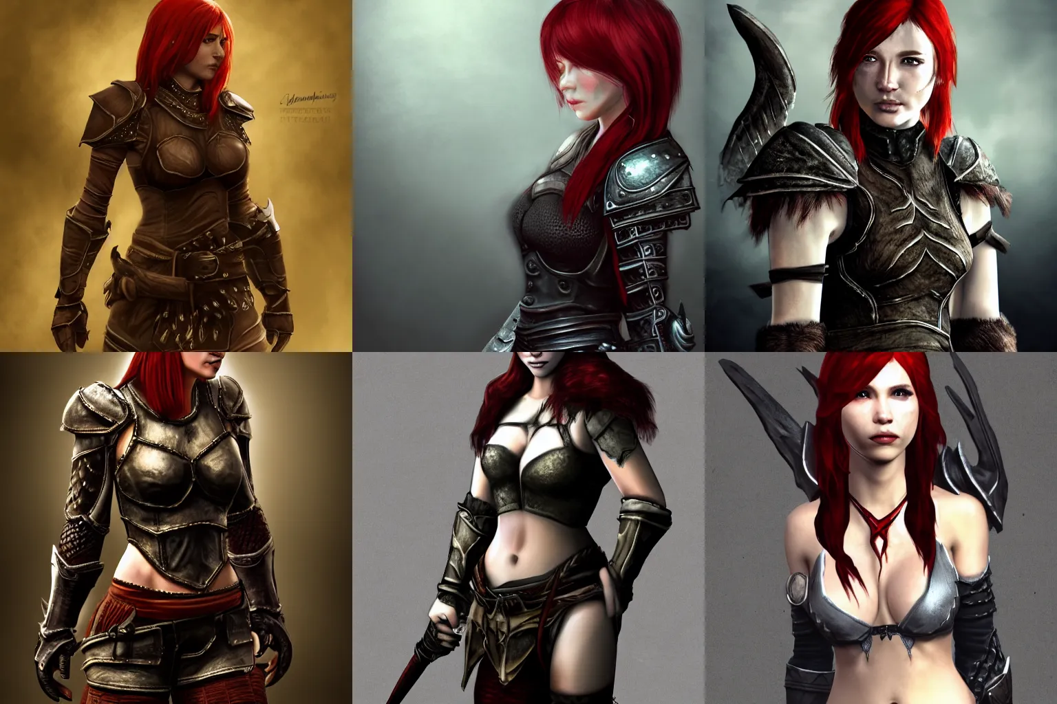 Prompt: skyrim, lilu, young woman, red hair, freckles, leather fantys armor, trending on artstation