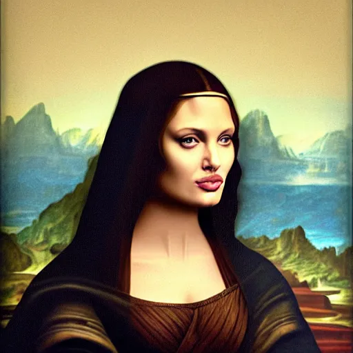 Image similar to a photo of angelina jolie as mona lisa