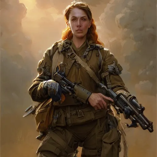 Image similar to a portrait of a woman medic during a battlefield, highly detailed, centered, digital painting, artstation, concept art, donato giancola, Joseph Christian Leyendecker, WLOP, Boris Vallejo, Breathtaking