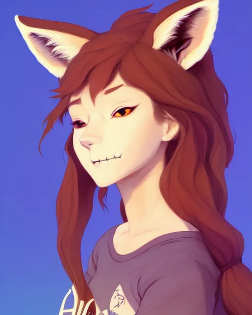 Prompt: fullbody shot of wild half - fox woman with fox nose and ears, wearing summer jeans shorts and tshirt, anime art, concept art, detailed attractive face with fox nose and fox mouth, symmetrical, trending on pixiv, by lois van baarle by sung choi by john kirby artgerm style pascal blanche and magali villeneuve and hayao miyazaki