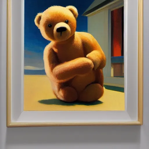 Prompt: spherical teddy bear with a timer, painted by Edward Hopper, painted by James Gilleard, surrealism, airbrush