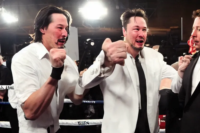 Prompt: Keanu reeves boxing elon musk