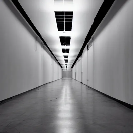 Prompt: underground prison, white walls, shiny floors, minimalist, stunning, light and shadows, catwalks