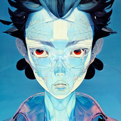 Image similar to prompt : blue portrait soft light painted by james jean and katsuhiro otomo and erik jones, inspired by evangeleon anime, smooth face feature, intricate oil painting, high detail illustration, sharp high detail, manga and anime 1 9 9 0