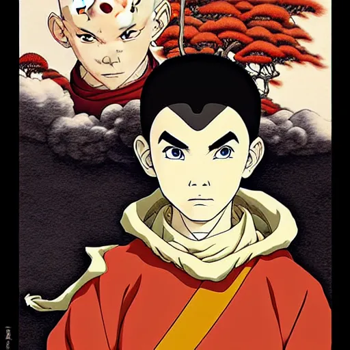 Image similar to portrait avatar : the last airbender, aang painted in miyazaki color style drawn by katsuhiro otomo and takato yamamoto, inspired by fables, china doll face, smooth face feature, intricate oil painting, high detail, sharp high detail, manga and anime 2 0 0 0