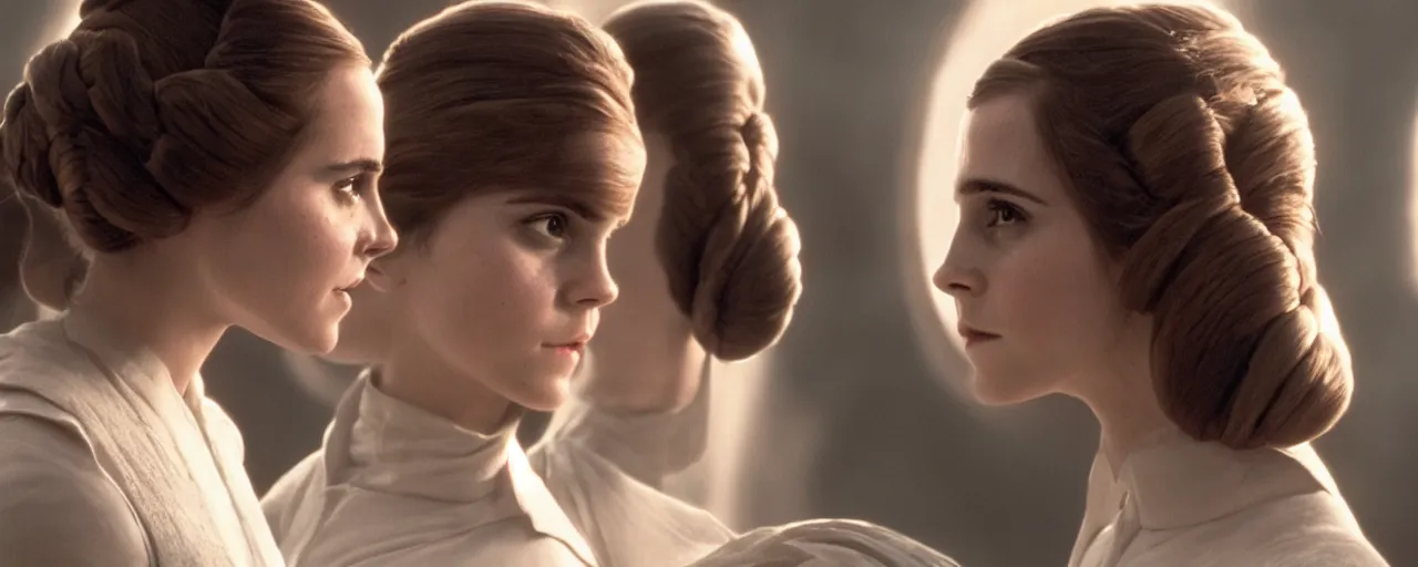 Image similar to Emma Watson as Princess Leia, 4k wallpaper, movie poster, cinematic