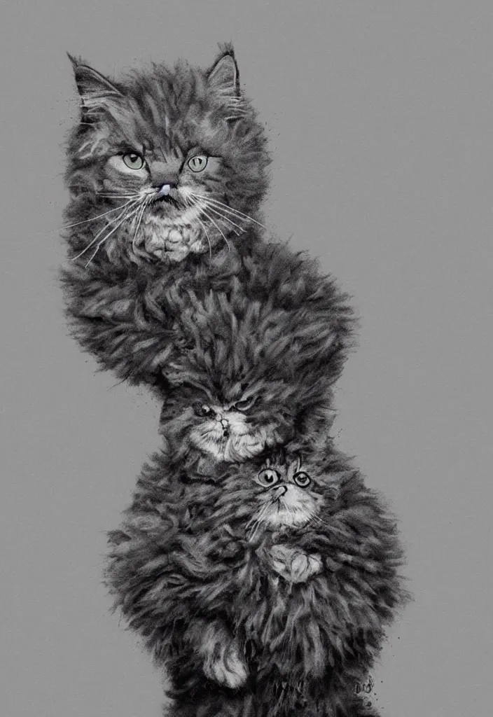 Image similar to fluffy cat with afro comb t - shirt design, by jules julien, dark grisaille monochrome neon spraypaint, ironic surrealism, hypebeast