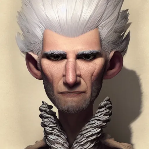 Prompt: a white haired snake man, fantasy, 4 k, inspired by pixar, very detailed, trending on cgsociety