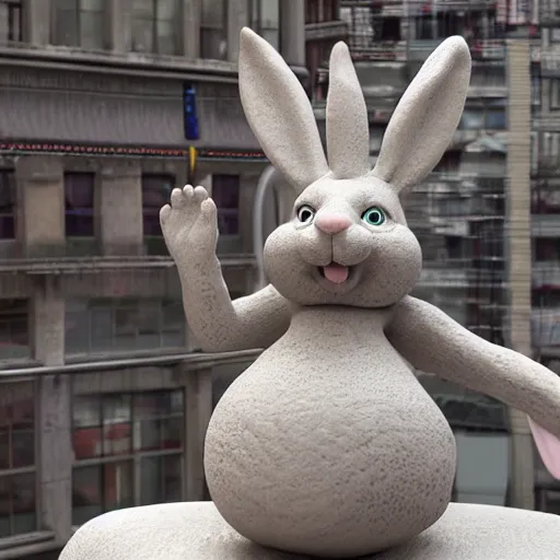 Image similar to an award winning clay sculpture of a funny bunny made by michelangelo in times square, 3 d render, hyper detailed, sharp focus, 8 k resolution