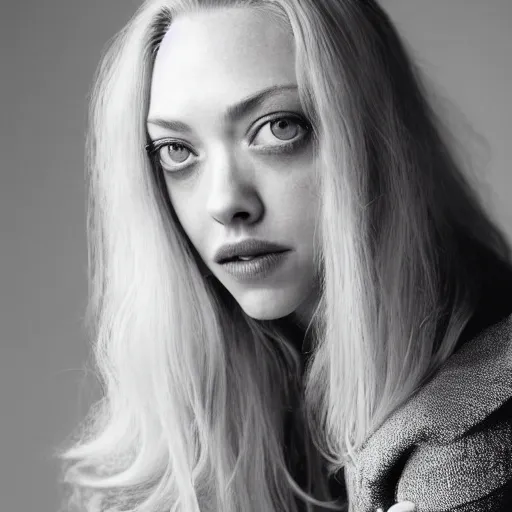 Image similar to photo of amanda seyfried, full platinum blond, pale skin, freckle, by annie leibovitz, realistic, high detail, high quality, trending on pinteresst