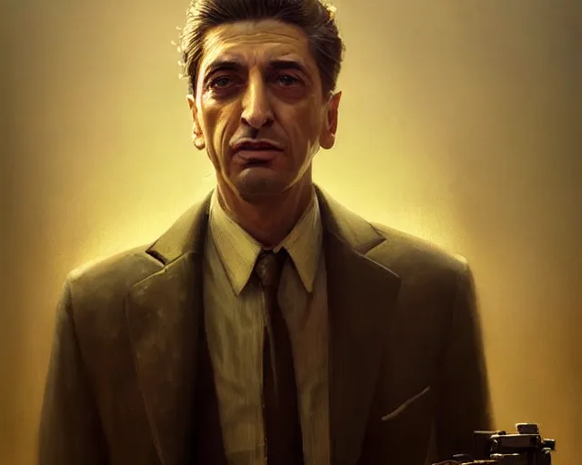 Image similar to highly detailed portrait of young al pacino as vito scaletta, in mafia 2, stephen bliss, unreal engine, fantasy art by greg rutkowski, loish, rhads, ferdinand knab, makoto shinkai and lois van baarle, ilya kuvshinov, rossdraws, tom bagshaw, global illumination, radiant light, detailed and intricate environment