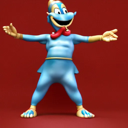 Image similar to friendly genie mascot for a website, 3 d render character art 8 k