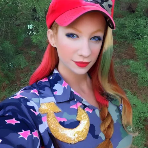 Image similar to a red neck country girl sailor moon wearing camo
