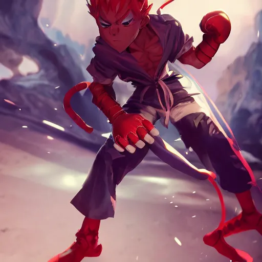Prompt: demon hero ,boxing gloves,worn pants ,ArtStation, studio trigger anime,studio trigger style,studio trigger art,CGSociety,full length, exquisite detail, post-processing, masterpiece, volumetric lighting, cinematic, hypermaximalistic, high details, cinematic, 8k resolution, beautiful detailed, insanely intricate details